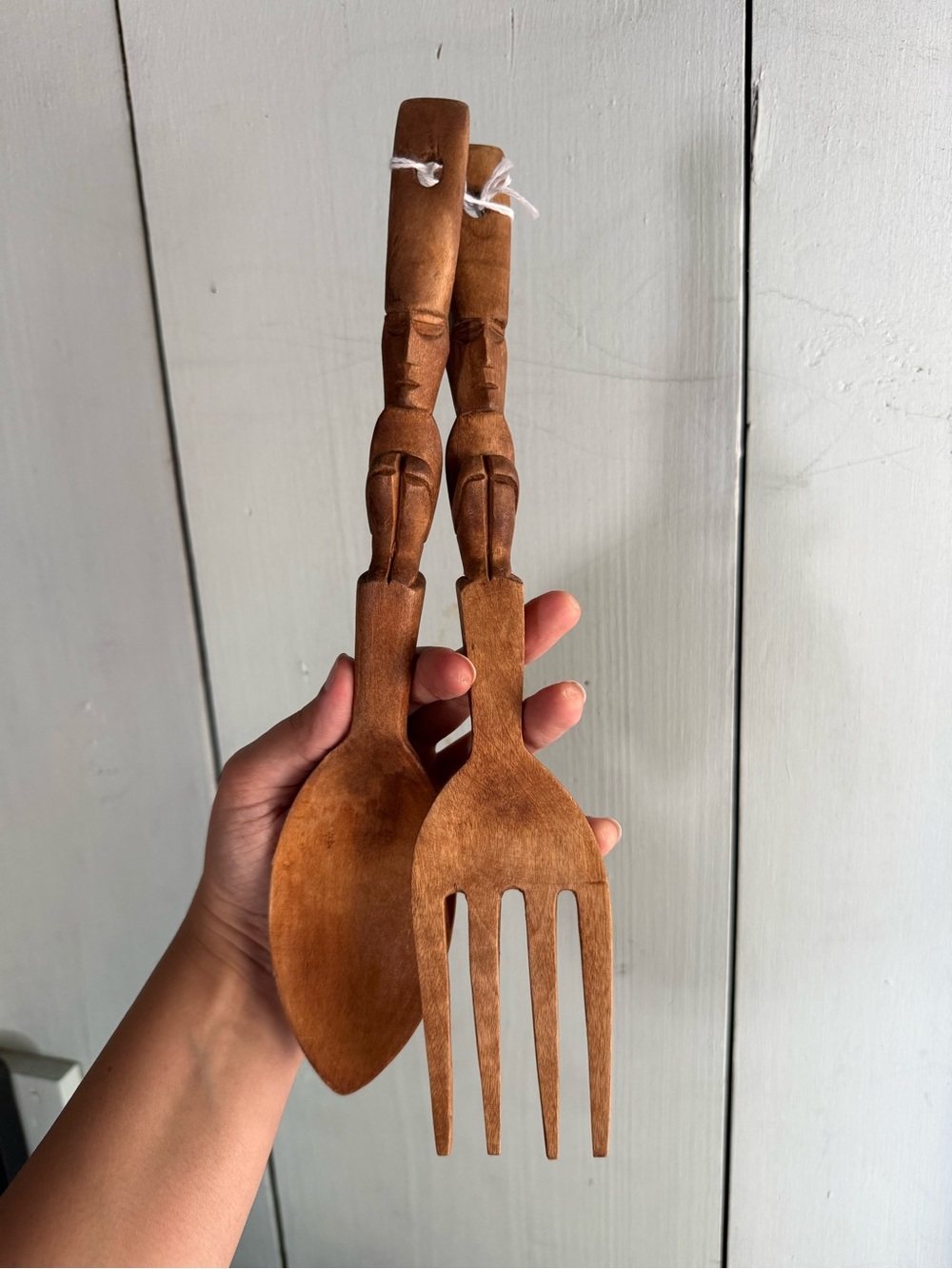 Vintage Tiki wood salad servers